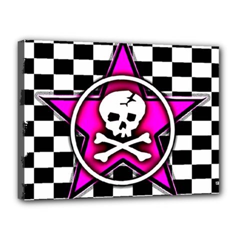 Pink Star Skull Checker Canvas 16  x 12  (Stretched) from ArtsNow.com