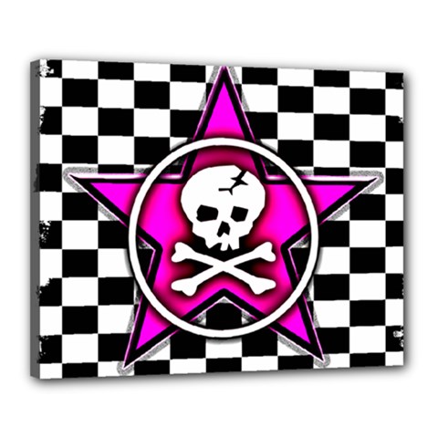 Pink Star Skull Checker Canvas 20  x 16  (Stretched) from ArtsNow.com