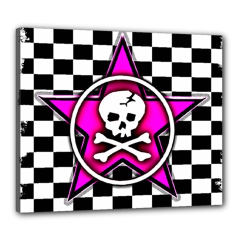 Pink Star Skull Checker Canvas 24  x 20  (Stretched) from ArtsNow.com