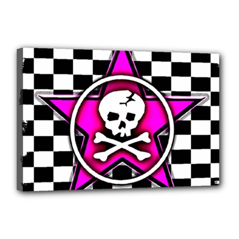 Pink Star Skull Checker Canvas 18  x 12  (Stretched) from ArtsNow.com