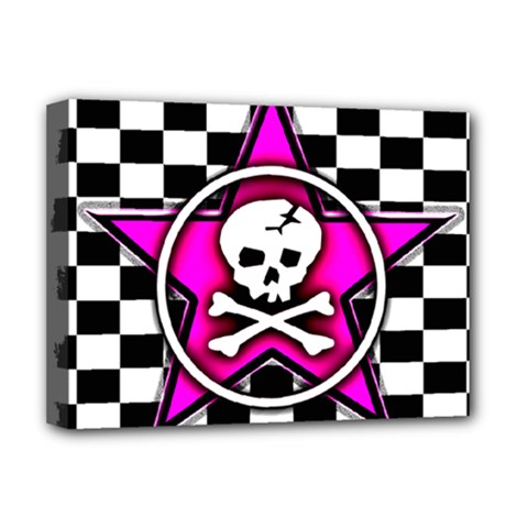 Pink Star Skull Checker Deluxe Canvas 16  x 12  (Stretched)  from ArtsNow.com