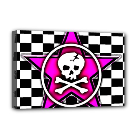 Pink Star Skull Checker Deluxe Canvas 18  x 12  (Stretched) from ArtsNow.com