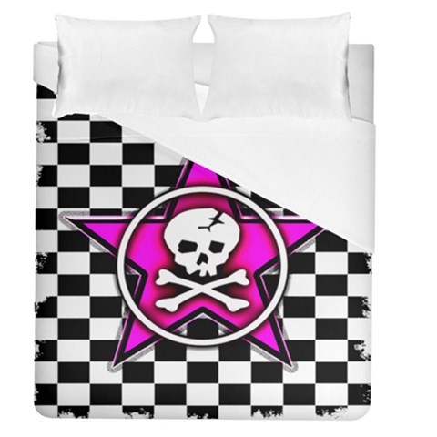 Pink Star Skull Checker Duvet Cover (Queen Size) from ArtsNow.com