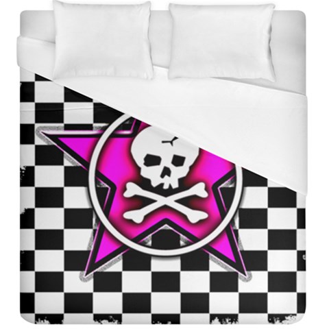 Pink Star Skull Checker Duvet Cover (King Size) from ArtsNow.com