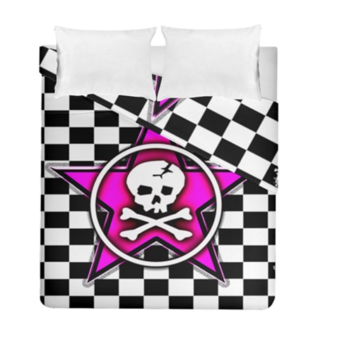 Pink Star Skull Checker Duvet Cover Double Side (Full/ Double Size) from ArtsNow.com