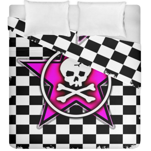 Pink Star Skull Checker Duvet Cover Double Side (King Size) from ArtsNow.com