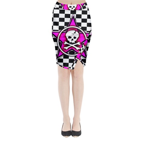 Pink Star Skull Checker Midi Wrap Pencil Skirt from ArtsNow.com