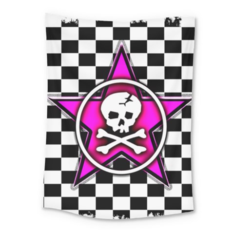 Pink Star Skull Checker Medium Tapestry from ArtsNow.com