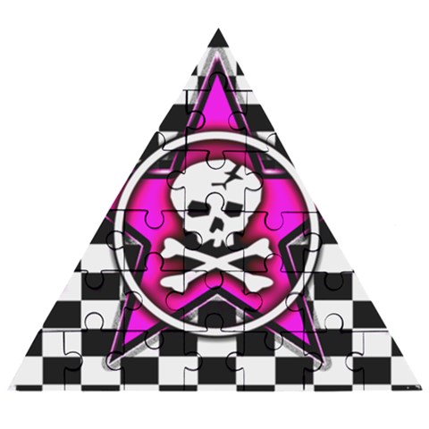 Pink Star Skull Checker Wooden Puzzle Triangle from ArtsNow.com