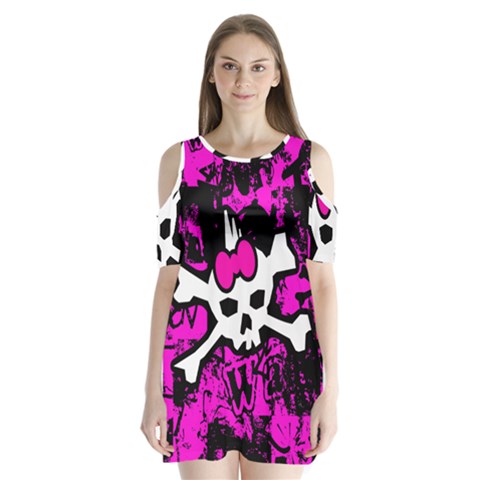 Punk Skull Princess Shoulder Cutout Velvet One Piece from ArtsNow.com