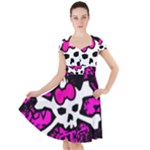 Punk Skull Princess Cap Sleeve Midi Dress