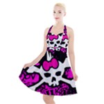 Punk Skull Princess Halter Party Swing Dress 