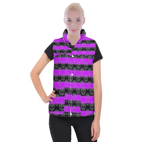 Purple Goth Skulls  Women s Button Up Vest from ArtsNow.com