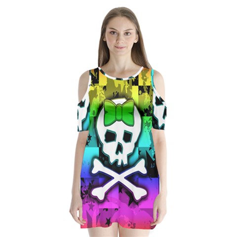 Rainbow Skull Shoulder Cutout Velvet One Piece from ArtsNow.com