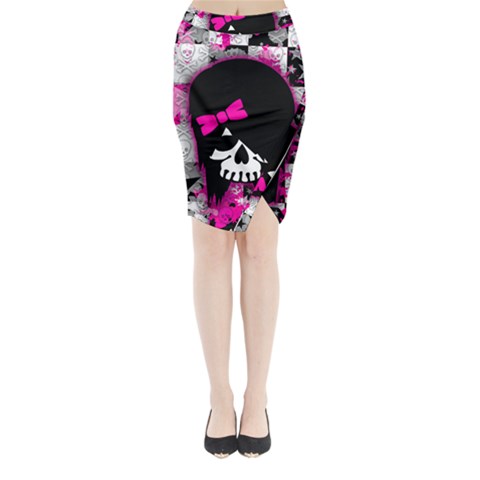 Scene Kid Girl Skull Midi Wrap Pencil Skirt from ArtsNow.com