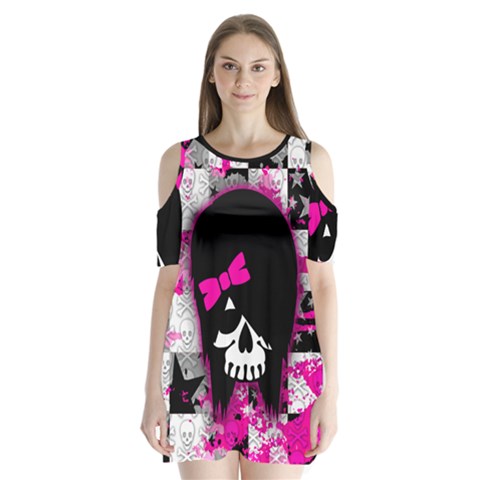 Scene Kid Girl Skull Shoulder Cutout Velvet One Piece from ArtsNow.com