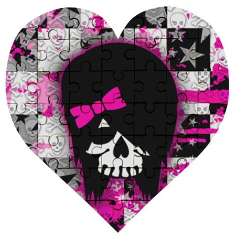 Scene Kid Girl Skull Wooden Puzzle Heart from ArtsNow.com