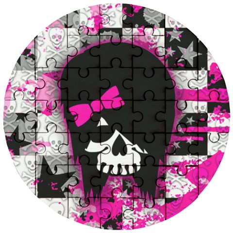 Scene Kid Girl Skull Wooden Puzzle Round from ArtsNow.com