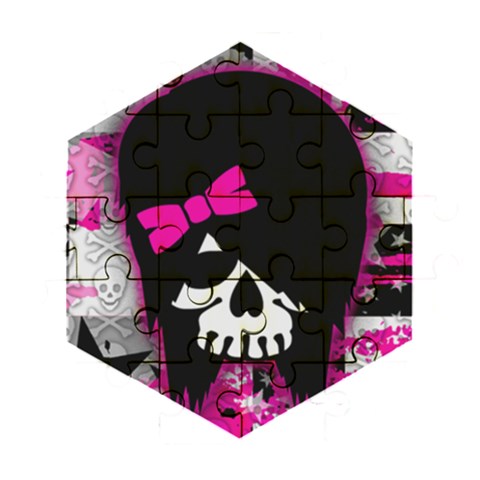 Scene Kid Girl Skull Wooden Puzzle Hexagon from ArtsNow.com