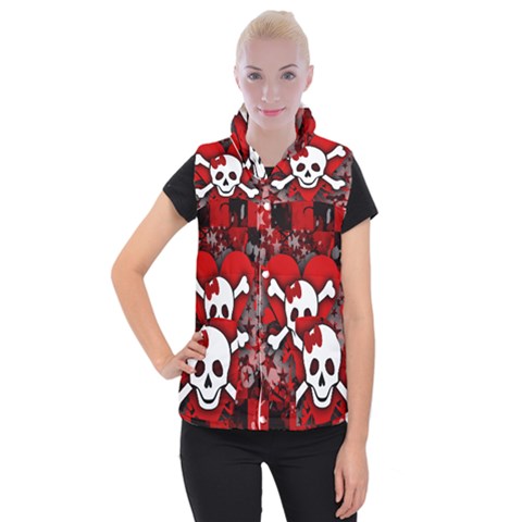 Skull Romance  Women s Button Up Vest from ArtsNow.com