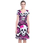 Splatter Girly Skull Short Sleeve Front Wrap Dress