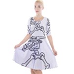 Halloween Dabbing Skeleton Quarter Sleeve A-Line Dress