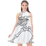 Halloween Dabbing Skeleton Halter Neckline Chiffon Dress 