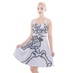 Halloween Dabbing Skeleton Halter Party Swing Dress 