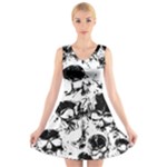 Halloween Grunge Skulls V-Neck Sleeveless Dress