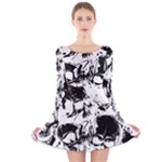 Halloween Grunge Skulls Long Sleeve Velvet Skater Dress