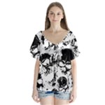 Halloween Grunge Skulls V-Neck Flutter Sleeve Top