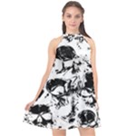 Halloween Grunge Skulls Halter Neckline Chiffon Dress 