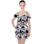 Halloween Grunge Skulls Ruffle Cut Out Chiffon Playsuit