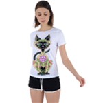 Siamese Sugar Skull Back Circle Cutout Sports Tee