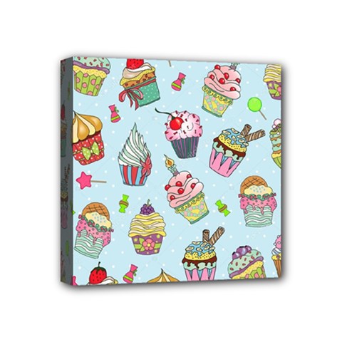 Cupcake Doodle Pattern Mini Canvas 4  x 4  (Stretched) from ArtsNow.com