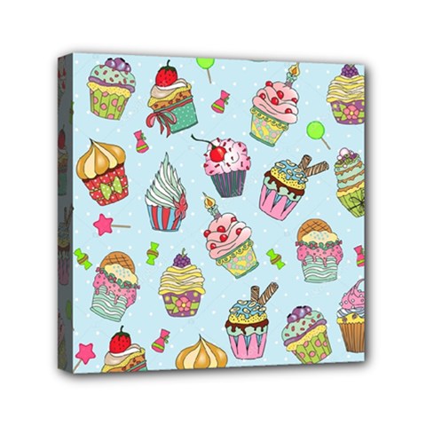 Cupcake Doodle Pattern Mini Canvas 6  x 6  (Stretched) from ArtsNow.com