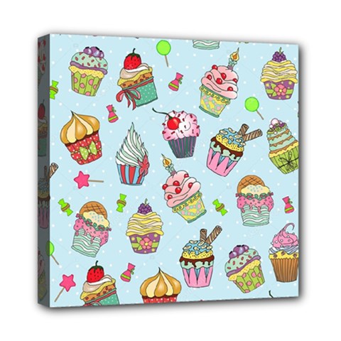 Cupcake Doodle Pattern Mini Canvas 8  x 8  (Stretched) from ArtsNow.com