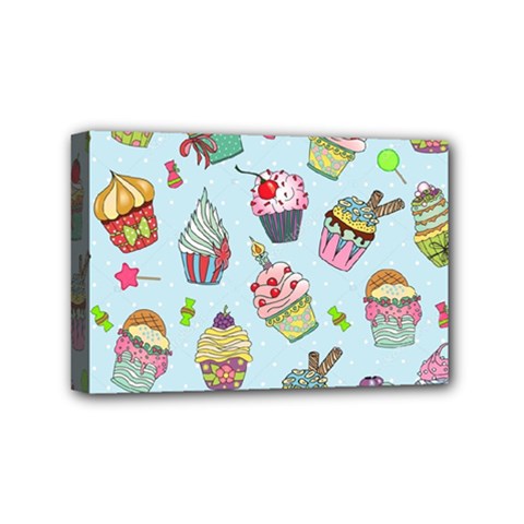 Cupcake Doodle Pattern Mini Canvas 6  x 4  (Stretched) from ArtsNow.com