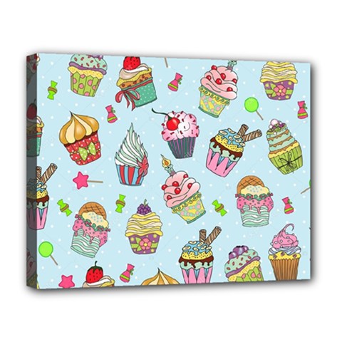 Cupcake Doodle Pattern Canvas 14  x 11  (Stretched) from ArtsNow.com