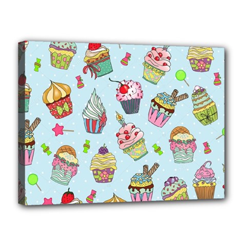 Cupcake Doodle Pattern Canvas 16  x 12  (Stretched) from ArtsNow.com