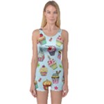 Cupcake Doodle Pattern One Piece Boyleg Swimsuit