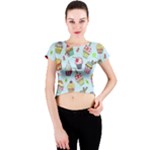 Cupcake Doodle Pattern Crew Neck Crop Top