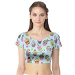 Cupcake Doodle Pattern Short Sleeve Crop Top