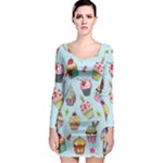 Cupcake Doodle Pattern Long Sleeve Bodycon Dress