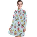 Cupcake Doodle Pattern Long Sleeve Chiffon Shirt Dress