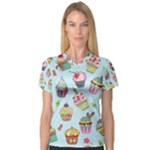 Cupcake Doodle Pattern V-Neck Sport Mesh Tee