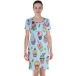 Cupcake Doodle Pattern Short Sleeve Nightdress