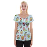 Cupcake Doodle Pattern Cap Sleeve Top