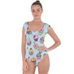 Cupcake Doodle Pattern Short Sleeve Leotard 