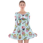 Cupcake Doodle Pattern Long Sleeve Skater Dress